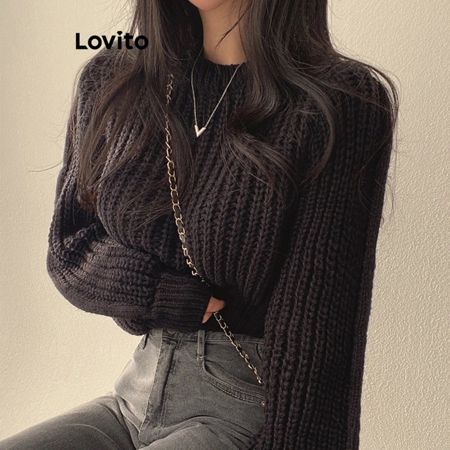 Lovito Casual Suéter Feminino Liso Básico