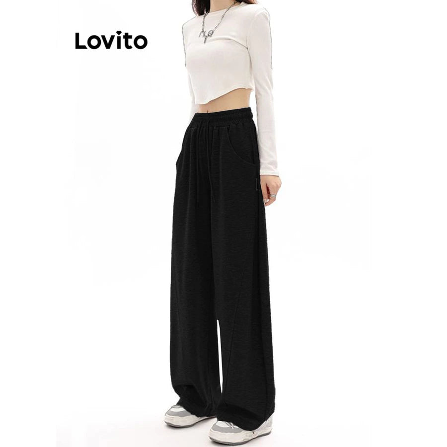 Lovito Calça com Cordão Simples para Mulheres