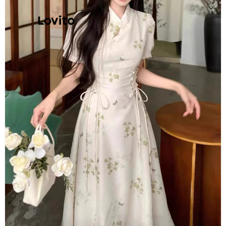 Lovito Vestido casual Ditsy com bordado floral