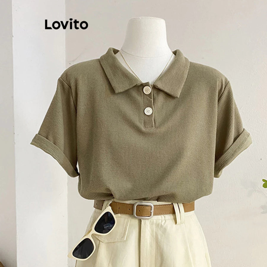 Lovito Casual Camiseta Feminina Lisa Polo de Tricô